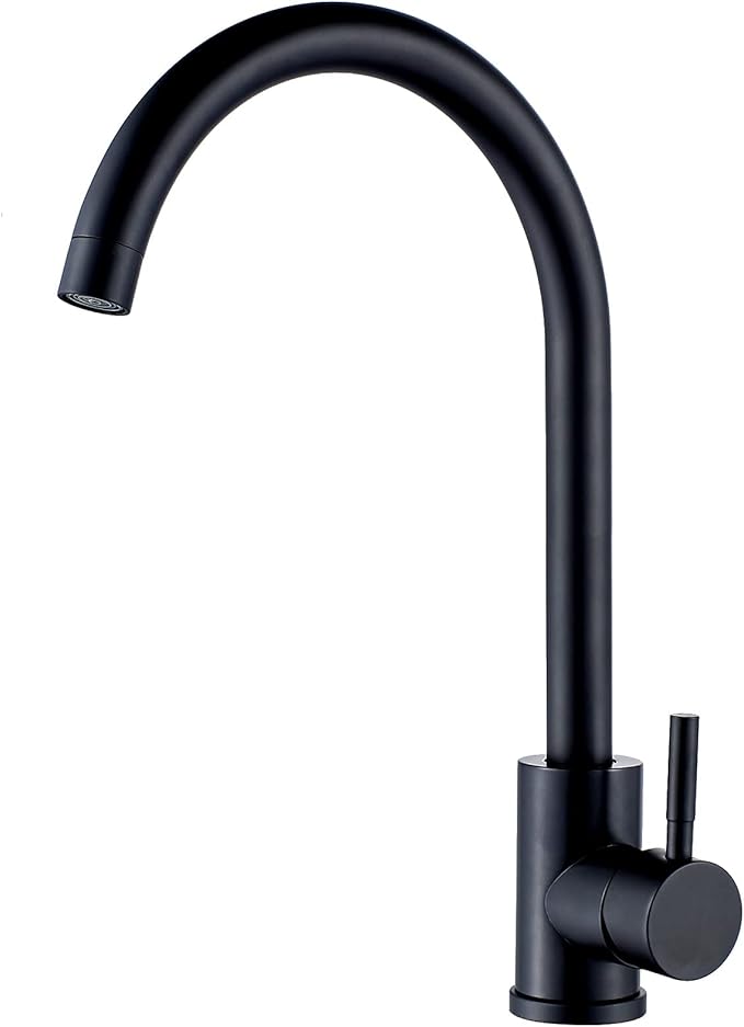 High Arc Matte Black Kitchen Faucet Single Handle Stainless Steel,Commercial Single Hole Kitchen Sink Faucet,Modern One Hole Bar Sink Faucet (Matte Black)