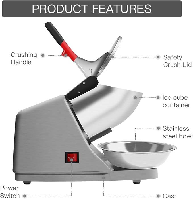 Shaved Ice Machine Snow Cone Machine Ice Crusher with Stainless Steel Blade Kitchen Electric for Shaved Ice and Snow Cone (300W 2000r/min) Also Comes with a Free Ice Pick and Ice Cube Tray
