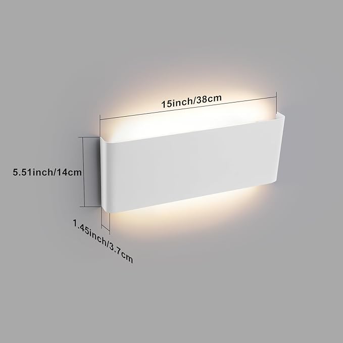 15"Modern LED vanity light,20W Dimmable 5 CCT (3000K-6500K) Adjustable Wall Lamp,Up and Down Wall Lighting,Indoor Wall Sconce for Bedroom,Staircase,Hallway,Dressing Table,2 Pack（White）