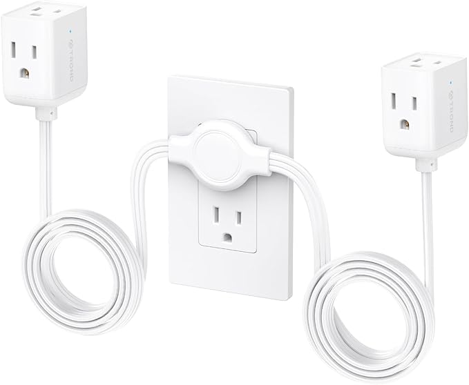 TROND Split Extension Cord Power Strip, Twin 6ft on Each Side, Low-Profile Flat Plug, Dual 3 Grounded Outlet Extender Cubes, 13 Amps, 16 Gauge Wire, for Behind TV Stand Sofa Headboard, Indoor, White