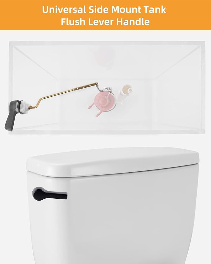 Hibbent 2 Pack Universal Side Mount Toilet Handle Angle-Mount Adjustable Tank Flush Lever Replacement Handle with 2 Pieces Stainless Steel Flapper Chains for Most Side Mount Toilets-Matte Black