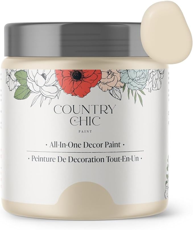 Country Chic All-in-One Chalk Paint for Furniture, Cabinets, Home Decor, Eco-Friendly, Matte Finish, Built-In Primer & Top Coat for Wood, Metal - Cheesecake (Off White) - 8 oz (237 ml)