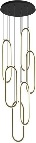 Flashing God Modern Chandelier,Black Chandeliers with 6 Ring Led Foyer Chandeliers,Larger High Ceiling Chandelier for Living Room,Rectangle Chandelier for Entryway Staircase LED Dimming 2700k-6000k