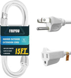 Indoor Outdoor Extension Cord 15 FT Waterproof, 16/3 Gauge Heavy Duty White Extension Cords, 13A 1625W SJTW Extension Cord with 3 Prong Grounded Plug, Great for Tools, Lights, UL Listed.