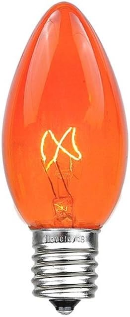 Novelty Lights Incandescent Replacement Bulbs - Outdoor Individual Bulbs for Events, Holiday Parties, Patios, and More - C7/E12 Candelabra Base, 5 Watt Lights (Orange, 25 Pack)