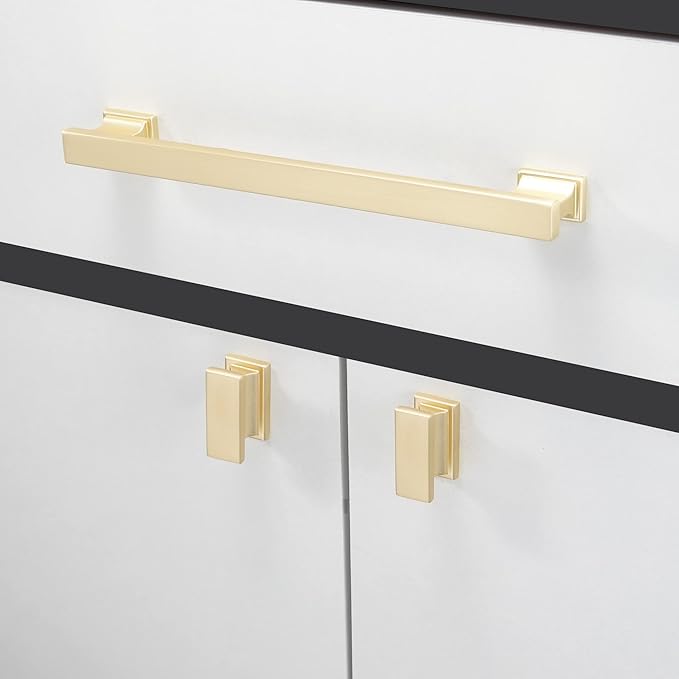 COTYKILEY 6 Pack 7.5 Inch(192mm) Brushed Brass Cabinet Handles Gold Kitchen Cabinet Pulls Cabinet Door Handles Kitchen Cabinet Hardware