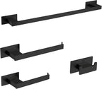 4-Pieces Bathroom Hardware Accessories Set, Towel Rack Towel Bar Toilet Paper Holder Towel Hook Self Adhesive Stainless Steel Towel Rack Set for Bathroom Wall Mounted, Matte Black 23 Inch