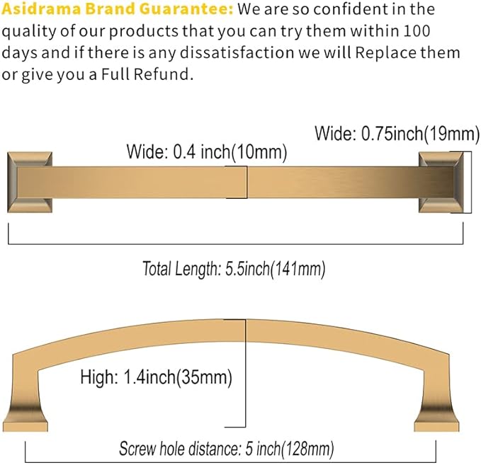 Asidrama 20 Pack 5 Inch(128mm) Hole Centers Champagne Bronze Kitchen Cabinet Handles,Brushed Brass Cabinet Pulls Gold Kitchen Cabinet Hardware for Cupboard Drawer Pulls Dresser Handles
