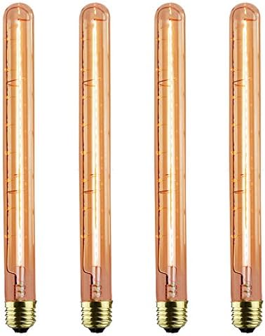GOENDR T300 Long Light Bulb, E26 Base Amber Vintage Edison Bulb, Dimmable Tubular Unique Decorative Filament Light Bulb for Wall Sconces & Pendant Lantern Industrial Fixture Pendant Lamp(4 Pack)