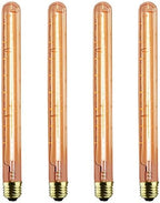 GOENDR T300 Long Light Bulb, E26 Base Amber Vintage Edison Bulb, Dimmable Tubular Unique Decorative Filament Light Bulb for Wall Sconces & Pendant Lantern Industrial Fixture Pendant Lamp(4 Pack)