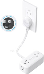 TROND 360° Rotating Plug 1.5FT Extension Cord, 4 Widely Spaced AC Outlets, Flat Plug Surge Protector, Wall Mount, Surge Protection Power Strip for Travel Kitchen Dorm Room Essentials, White