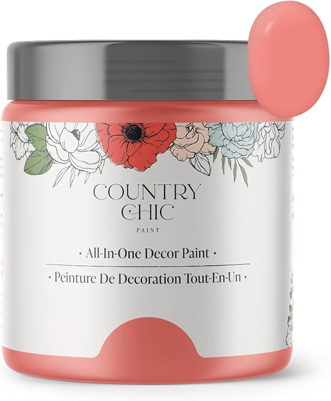 Country Chic All-in-One Chalk Paint for Furniture, Cabinets, Home Decor, Eco-Friendly, Matte Finish, Built-In Primer & Top Coat for Wood, Metal - Sunset Glow (Coral Pink) - 4 oz (118 ml)