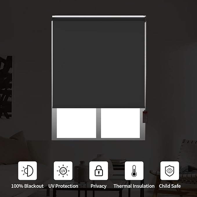 ALLBRIGHT 100% Blackout Roller Blinds Woven Shades with Striped Jacquard, Cordless Window Shades, UV Protection Fabric, Easy-Install for Indoor Home & Office, Dark Blue Old, 31" W x 72" H