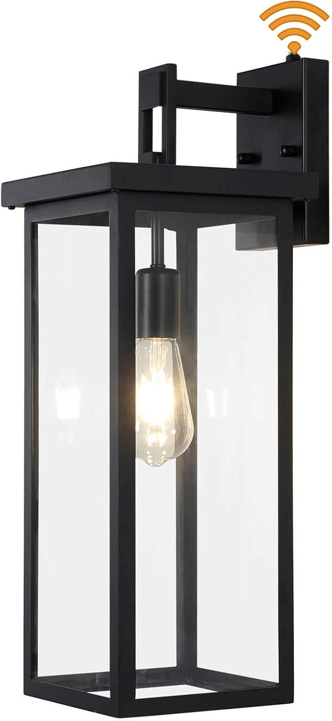 tewei Dusk to Dawn Large Outdoor Wall Lights, 20 Inch Outdoor Sconce Lights Black Exterior Lighting Fixtures, Large Porch Light with Clear Shade Sensor Modern House Lights for Garage, 1 Pack