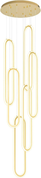Flashing God H138 Modern Chandelier 6-Rings Large Chandelier for High Ceiling Led Dimmable Ring Pendant Lighting Gold Contemporary Chandeliers for Villa Foyer Entrance Living Room
