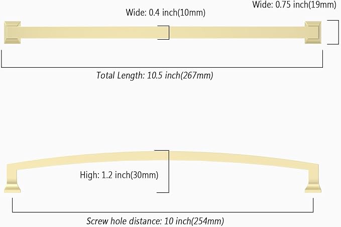 Asidrama 10 Pack 10 Inch(254mm) Brushed Brass Kitchen Cabinet Handles, Cabinet Pulls Kitchen Cabinet Hardware for Cupboard Drawer Pulls