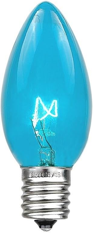Novelty Lights Incandescent Christmas Replacement Bulbs - Indoor/Outdoor Individual Bulbs for Christmas Tree, Display, & More - C9/E17 Intermediate Base, 7 Watt Lights (Teal, 25 Pack)