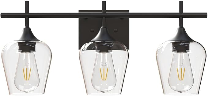 Vanity Bathroom Light, 3-Light Bathroom Light Fixtures Over Mirror, Black Vanity Lights for Bathroom with Clear Glass, Modern Wall Lamp for Cabinet Hallway, Bedroom