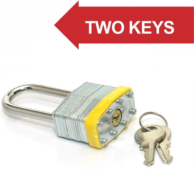 Keyed Alike Laminated Steel Padlocks with Long Shackle for Sheds, Fences & Lockers (24-Pack)