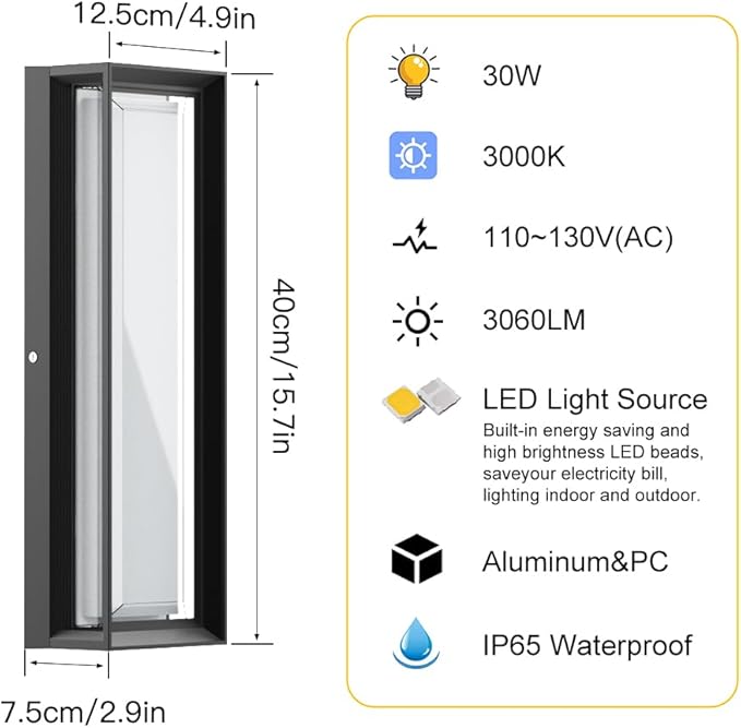 Sytmhoe 2Packs LED Outdoor Wall Lights,16inch Square 3000K 10%-100% Dimmable Exterior Wall Light Aluminum&PC Body Waterproof IP65 led Porch Light for House Patio Garage Garden(2Packs)