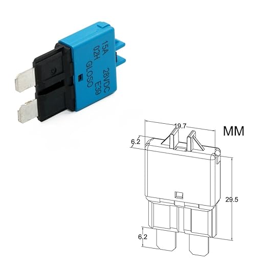 E39 Manual-Resettable Blade Automotive Fuse - ATC/ATO Low-Profile Mini 15A, 12V-32V DC for Marine/RV/Car (5-Pack)