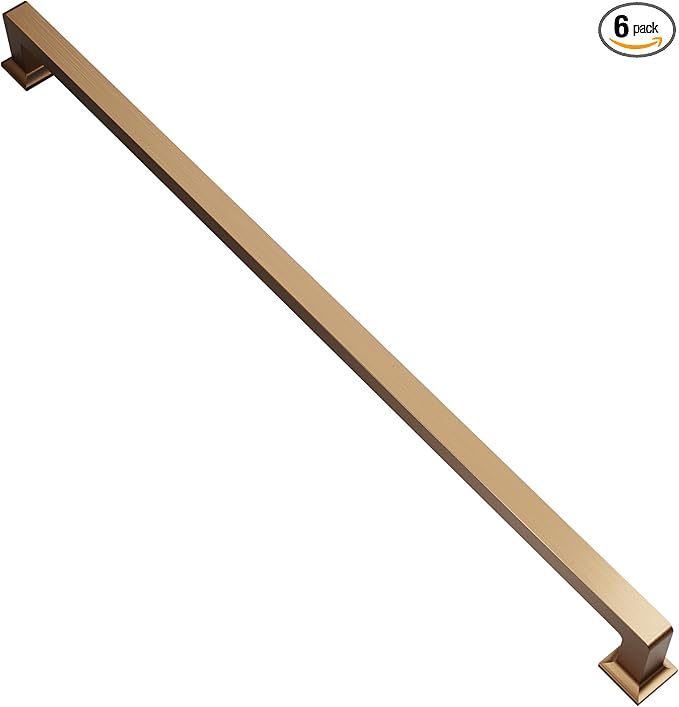 Alzassbg 6 Pack Champagne Bronze Cabinet Pulls, 15 Inch(381mm) Hole Centers Cabinet Handles Square Kitchen Hardware for Cabinets AL3046TGP