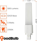 GoodBulb 7 Watt Replacement Horizontal LED Plug-in Light Bulbs | Commercial 5 Watt Hybrid 2 Pin GX23 Base 2700K Soft White | High Output 500 Lumens | 120° Beam LED PL Light Bulbs | 10 Pack