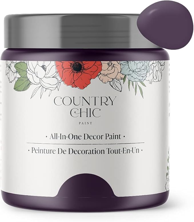 Country Chic All-in-One Chalk Paint for Furniture, Cabinets, Home Decor, Eco-Friendly, Matte Finish, Built-In Primer & Top Coat for Wood, Metal - Opulence (Purple) - 4 oz (118 ml)