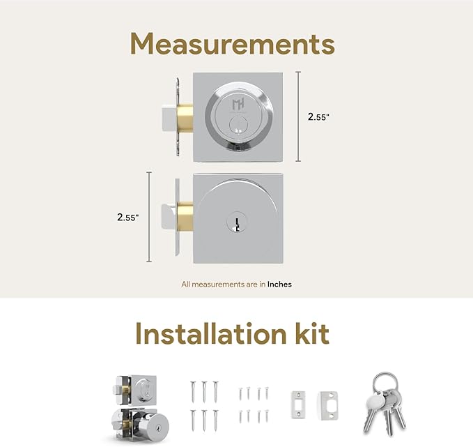 Mega Handles SUANA Entrance Combo, Door Knob and Cylinder Deadbolt and Key Combo, Heavy Duty Locking Door Knobs for Left or Right-Handed Doors – Polished Chrome