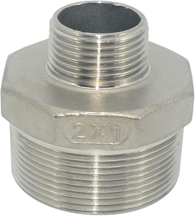 2" x 1" Male Threaded Reducing Nipple Fitting/Adapter,Stainless Steel SS304 NPT Pipe Hex Reducer