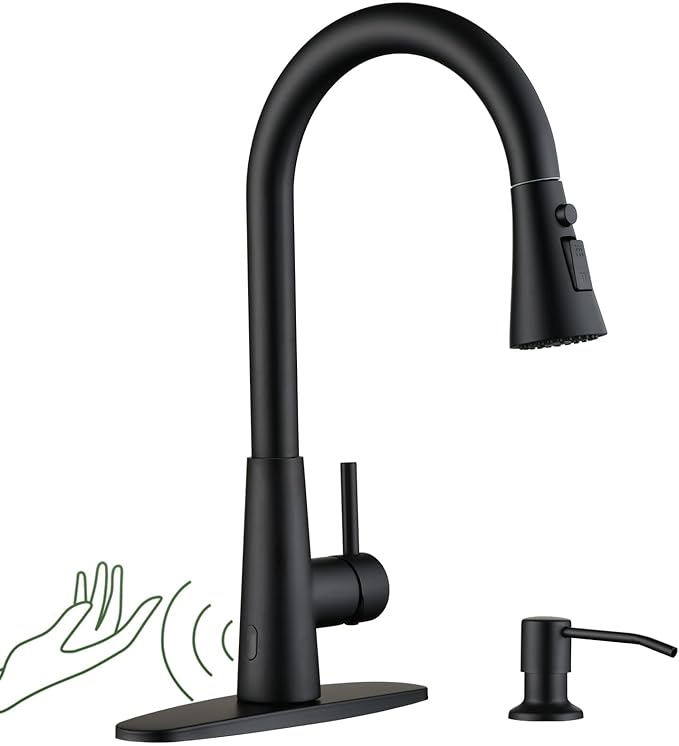 APPASO Touchless Kitchen Faucet Black, Side Motion Sensor Activated Hands-Free Kitchen Faucet with Pull Down Sprayer, Smart One-Handle Pulldown Kitchen Sink Faucet, Matte Black