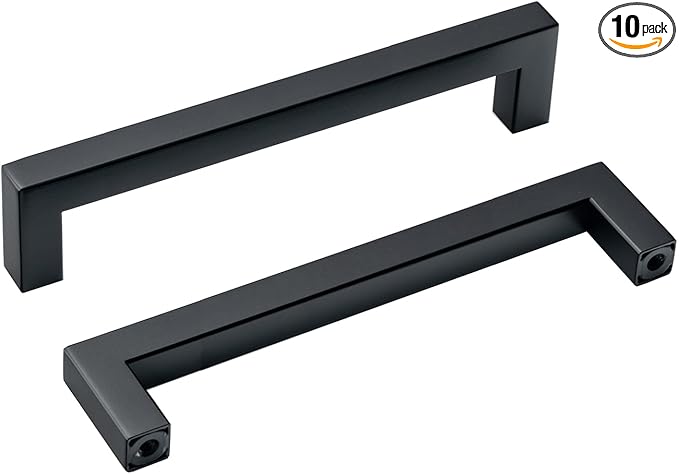 10 Pack Matte Black Cabinet Pulls 6.3 Inch Stainless Steel Square Handles for Kitchen Cabinet Black Cupboard Handles Modern Drawer Pulls Dresser Knobs