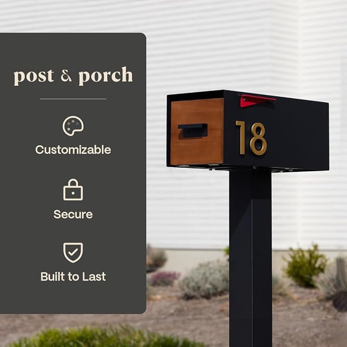 post & porch Malone Mailbox | Post Mounted Mailbox | Black/White/Gray/Brown/Red/Blue/Green, Regular or Large, Weatherproof Mail Box for Outside, Customizable (Green, Regular)