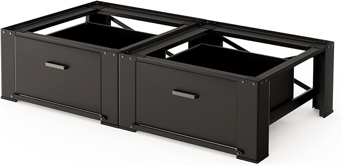 28" Washer and Dryer Pedestals with Drawer- Laundry Pedestal Stand for Washer and Dryer – Set of 2,Alloy Steel Washing Machine Stand Raiser, washer dryer pedestal 14.3'' Height Black