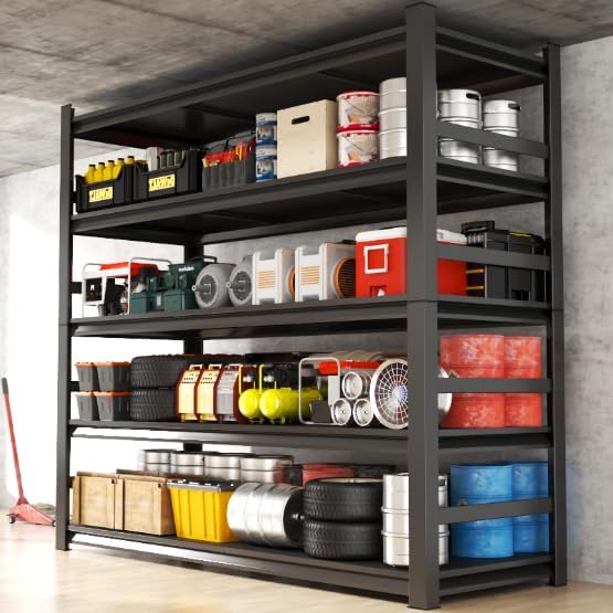 Garage Shelving Units, Heavy Duty 5-Tier Storage Shelves, Metal Adjustable Storage Rack, Steel Shelves, 2750 lbs Capacity, Industrial Shelving for Heavy Tools (Black, 23.62"Dx47.24"Wx87.87"H, 5-tier)