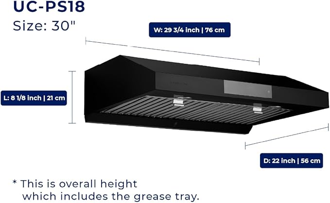 Hauslane Range Hood 30 Inch - Under Cabinet Range Hood 30" Matte Black Kitchen Hood, Vent Hood 30 Inches, Stove Vent Hood for Kitchen, Vent Hoods 30 Inch with LED - Chef Series PS18