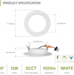 ASD Flat Trim Retrofit LED Recessed Lighting 6 Inch | Ultra Thin White 12W 1021LM Wet Rated Dimmable Downlights | 2700K-5000K Adjustable LED Recessed Light Fixtures | Disk Can Lights, ETL 12 Pack
