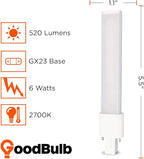 GoodBulb 9 Watt Replacement Horizontal LED Plug-in Light Bulbs | Commercial 6 Watt Hybrid 2 Pin GX23 Base 2700K Soft White | High Output 520 Lumens | 120° Beam LED PL Light Bulbs | 10 Pack