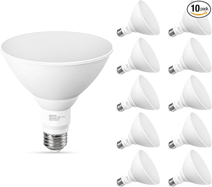 10 Pack PAR38 LED Outdoor Flood Light Bulbs, 100W Equivalent, 5000K Daylight White, Dimmable Waterproof LED Floodlight for Porch Yard Garage, E26 Base 1050LM, 13W, 15,000 Hrs