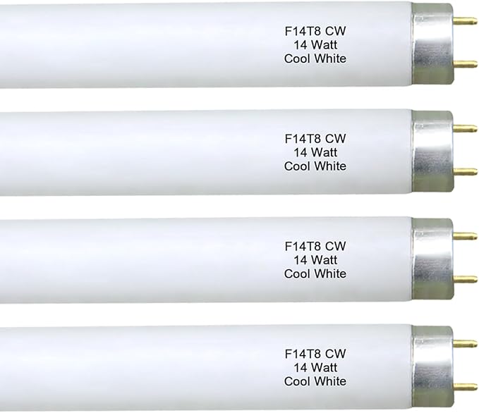 Valoisa 4Pack F14T8/CW 14W 15 Inch T8 4100K Linear Fluorescent Light Bulb,14 Watts, G13 Medium Base,T8 Tube,14 3/4" MOL,1" Dia,4100K Cool White