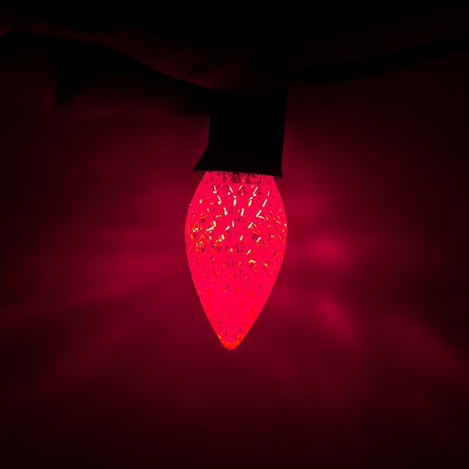 Meconard C7 Led Replacement Christmas Light Bulbs, C7 Shatterproof Led Bulbs for Christmas Indoor Outdoor String Lights, E12 Candelabra Base, Commercial Grade Holiday Bulbs, Red, 25 Pack