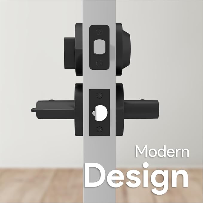 Mega Handles Ronn Entrance Combo, Entry Lever Door Handle and Single Cylinder Deadbolt Lock and Key, Heavy Duty Door Levers Set for Left or Right-Handed Doors - Matte Black (2 Pack) Keyed Alike