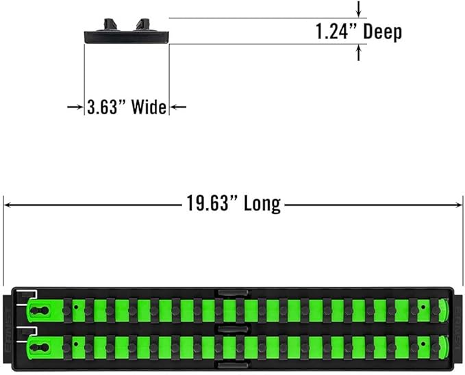 Ernst Manufacturing 8485 Socket Boss, Premium 2-Rail Twist Lock Socket Organizer, 3/8 Inch-Drive, 18-Inch, Green - Made in USA