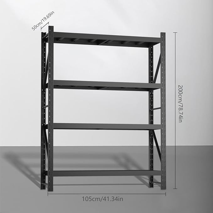 Storage Shelves Heavy Duty, Metal Garage Shelving Units, 4 Tier Storage Rack Shelf, Steel Industrial Shelving, Adjustable Standing Shelf for Basement/Warehouse (Black, W41.34*D19.69*H78.74)