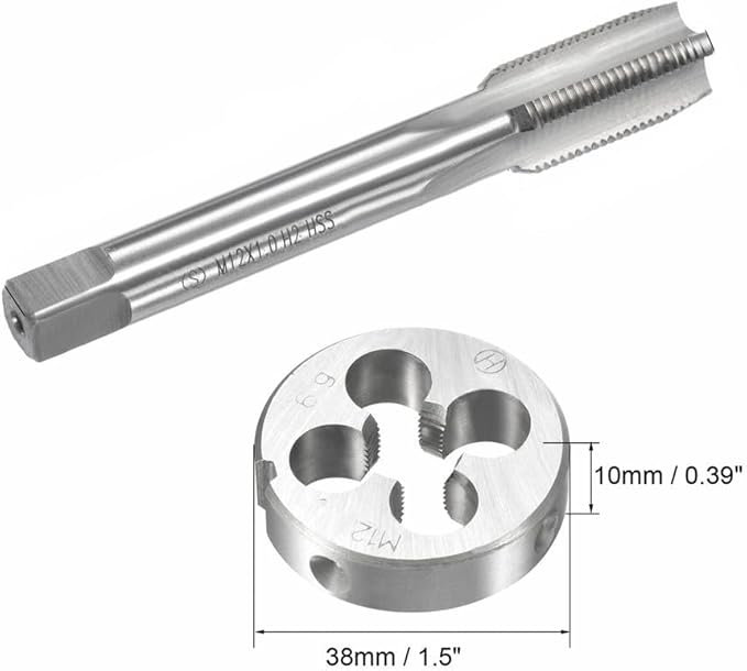 12mm x 1 HSS Metric Tap and Die Set Right Hand Thread,Tapping DIY Tool 3pcs (M12 x 1mm)