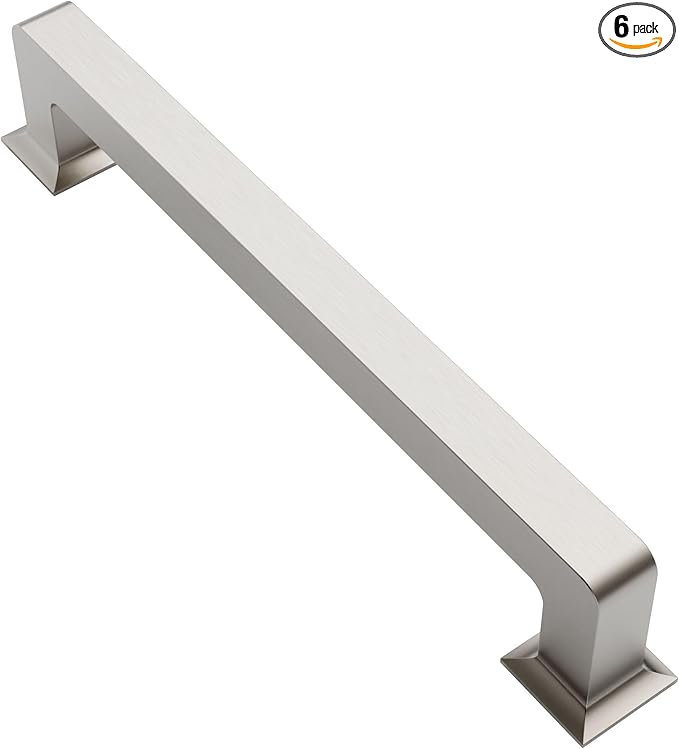 Alzassbg 6 Pack Brushed Satin Nickel Cabinet Pulls, 6-1/4 Inch(160mm) Hole Centers Cabinet Handles Square Kitchen Hardware for Cabinets AL3046SN