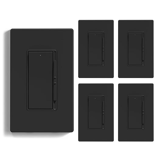 ELEGRP Dimmer Light Switch for 300W Dimmable LED/CFL Lights and 600W INC/HAL Bulbs, Single Pole/3-Way LED Slide Dimmer Light Switch, Wall Plate Included, UL Listed, 5 Pack, Black
