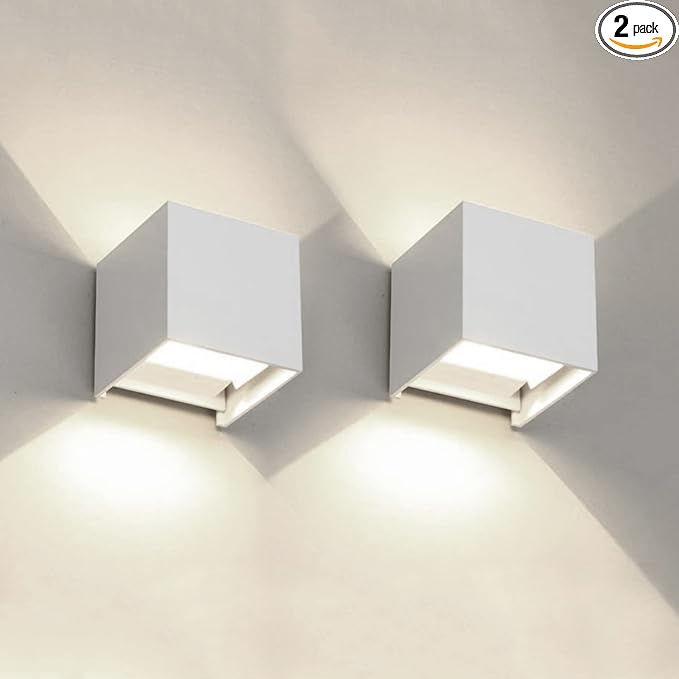 2 PCS 12W Outdoor Sconces Wall Lights LED Exterior/Interior Up and Down Lights IP65 Waterproof Modern Outdoor Lighting Fixtures Square Aluminum Exterior Wall Mount Light White 4000K Natural Lights