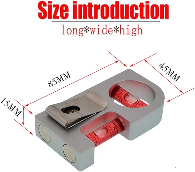 High precision solid aluminum alloy small level ruler for tilt angle measurement, portable mini adjustable horizontal bubble magnetic (85 * 45 * 15mm)