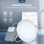Amico 6 Pack 6 Inch 5CCT Ultra-Thin LED Recessed Ceiling Light with Metal Junction Box, 2700K-5000K Selectable, 12W Eqv 110W, Dimmable Canless Wafer Downlight with Plastic Trim, 1050 Lumens -ETL&FCC